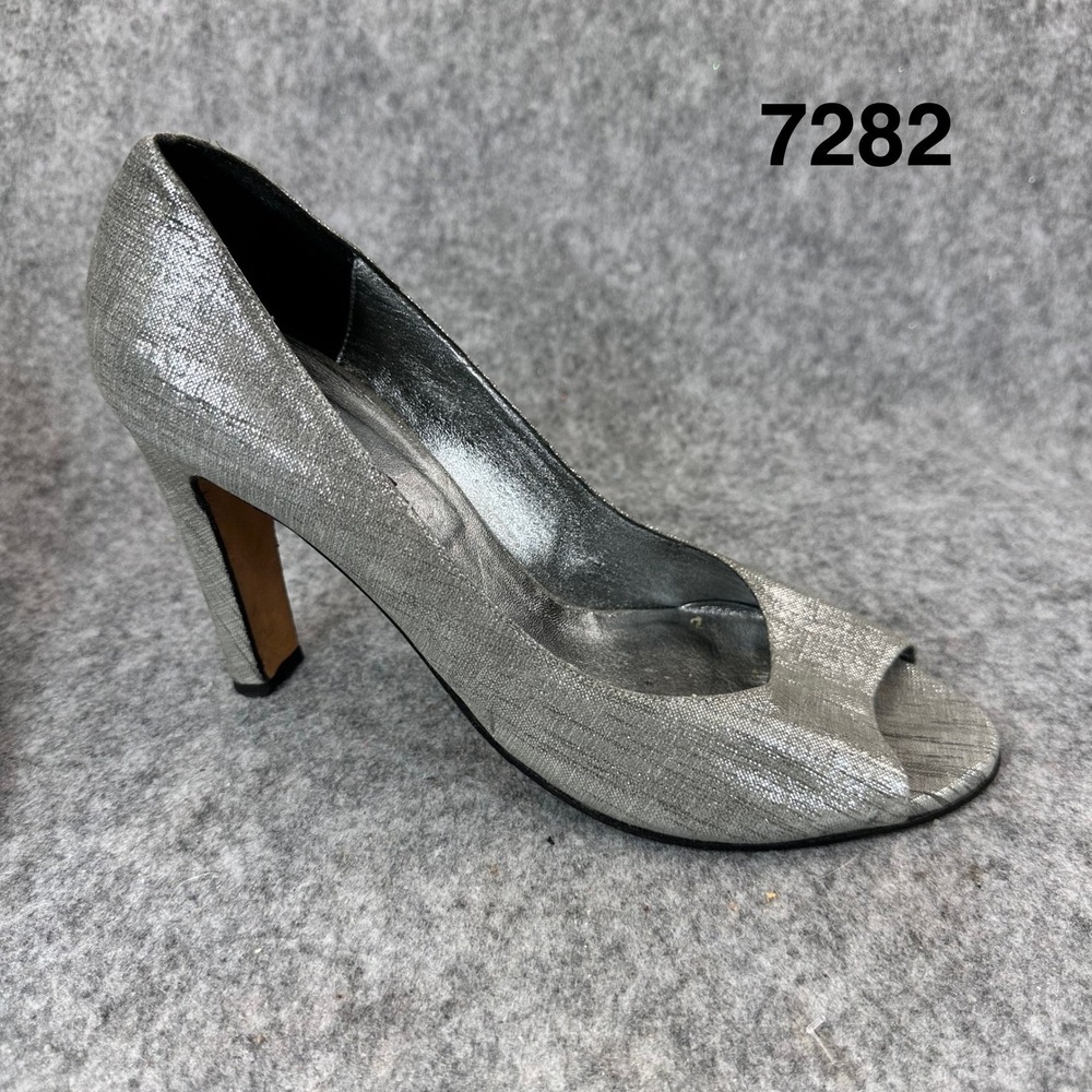 Taryn Rose Peep Toe Heels Womens EU 39 US 8-8.5 Silver Gray Italy Comfort Pumps